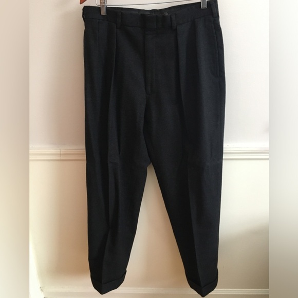 POLO Ralph Lauren Dark Gray Wool Pleated Cuffed Trousers Sz 34 x 30 - Picture 1 of 14